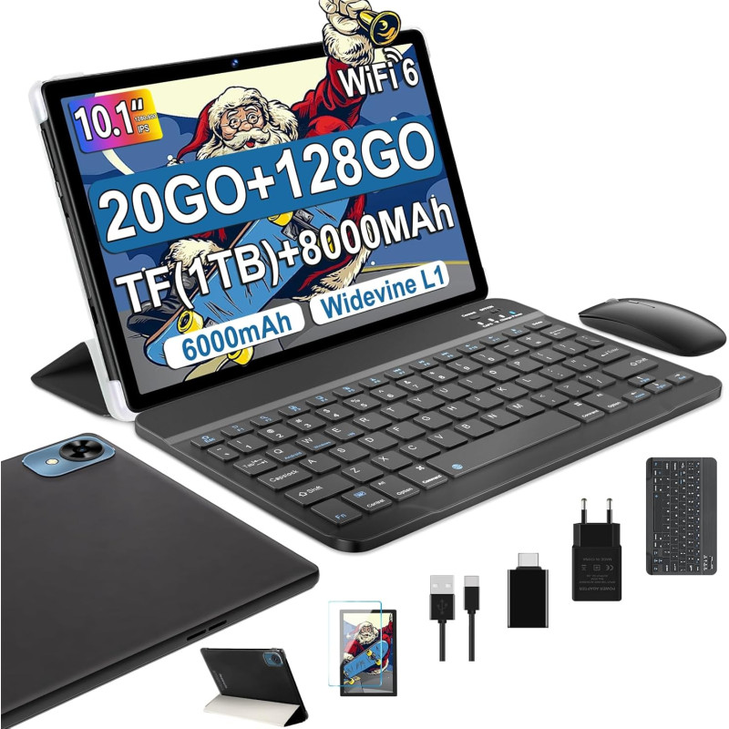 fezawio Tablette Android 14 10 Pouces - 5G & Wi-FI 6, 20 Go RAM 128 Go ROM (Extensible 1 to) - Octa-Core, GMS, Widevine L1-6000m