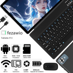 fezawio Tablette Android 14 10 Pouces - 5G & Wi-FI 6, 20 Go RAM 128 Go ROM (Extensible 1 to) - Octa-Core, GMS, Widevine L1-6000m