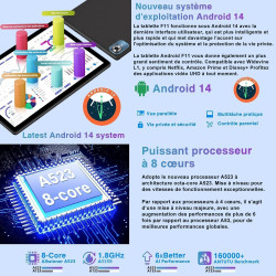 fezawio Tablette Android 14 10 Pouces - 5G & Wi-FI 6, 20 Go RAM 128 Go ROM (Extensible 1 to) - Octa-Core, GMS, Widevine L1-6000m