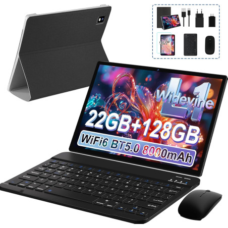 fezawio Tablette 10 Pouces Android 14 avec 22Go RAM+128Go ROM(1To TF),Tablette Tactile avec 5G WiFi 6, Octa-Core 2.0Ghz, 8000mAh