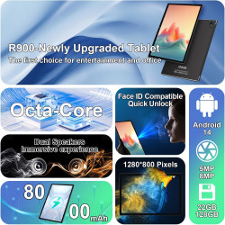 fezawio Tablette 10 Pouces Android 14 avec 22Go RAM+128Go ROM(1To TF),Tablette Tactile avec 5G WiFi 6, Octa-Core 2.0Ghz, 8000mAh