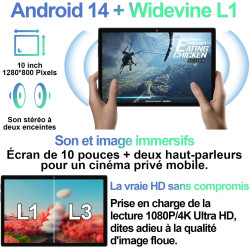 fezawio Tablette 10 Pouces Android 14 avec 22Go RAM+128Go ROM(1To TF),Tablette Tactile avec 5G WiFi 6, Octa-Core 2.0Ghz, 8000mAh