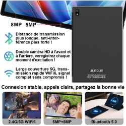 fezawio Tablette 10 Pouces Android 14 avec 22Go RAM+128Go ROM(1To TF),Tablette Tactile avec 5G WiFi 6, Octa-Core 2.0Ghz, 8000mAh