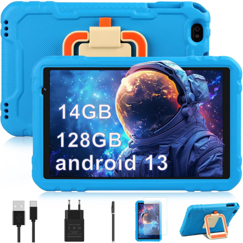 fezawio Tablette pour Enfants 10 Pouces, système Android 13, 14 Go de RAM + 128 Go de ROM (Carte TF 512 Go), Double caméra, Wi-F