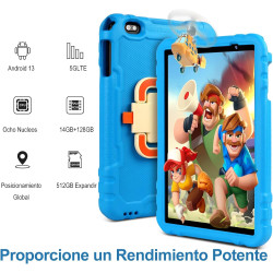 fezawio Tablette pour Enfants 10 Pouces, système Android 13, 14 Go de RAM + 128 Go de ROM (Carte TF 512 Go), Double caméra, Wi-F
