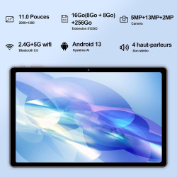 Fezawio tablette 11 pouces, android 13, 16+ 256go (tf 512go), 2000 * 1200 pixels, 8600mah, 5g wifi, 2.0ghz, 5 + 13mp, bleutooth 