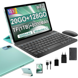 fezawio Tablette Android 14 10 Pouces - 5G & Wi-FI 6, 20 Go RAM 128 Go ROM (Extensible 1 to) - Octa-Core, GMS, Widevine L1-6000m