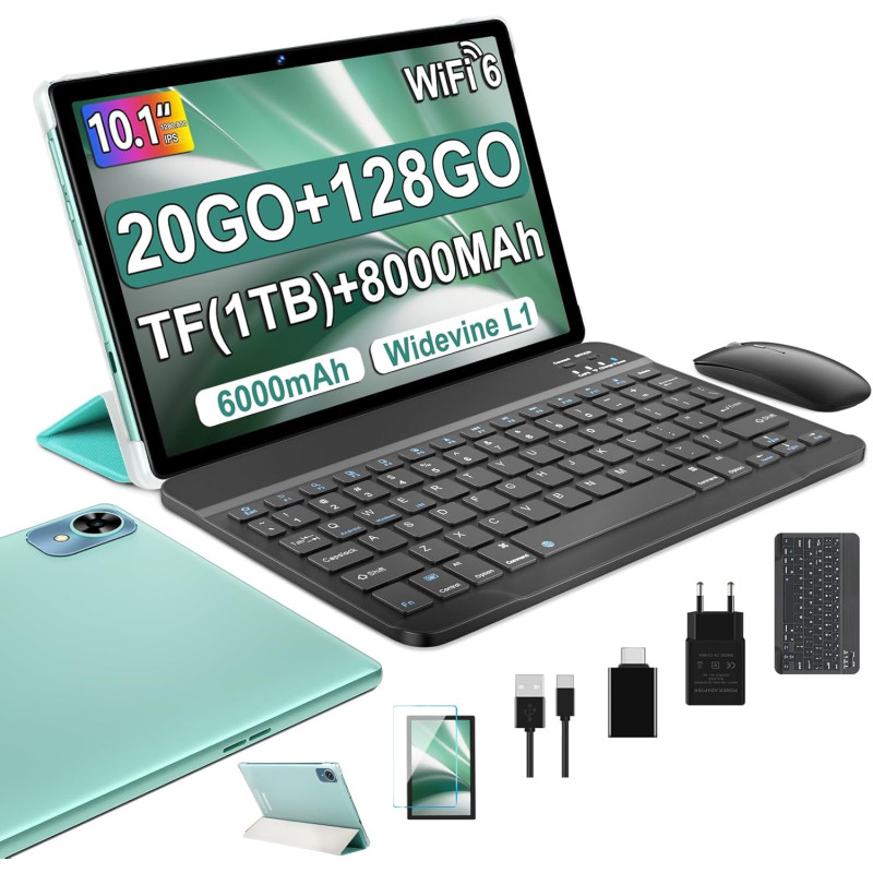 fezawio Tablette Android 14 10 Pouces - 5G & Wi-FI 6, 20 Go RAM 128 Go ROM (Extensible 1 to) - Octa-Core, GMS, Widevine L1-6000m