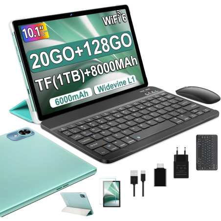 fezawio Tablette Android 14 10 Pouces - 5G & Wi-FI 6, 20 Go RAM 128 Go ROM (Extensible 1 to) - Octa-Core, GMS, Widevine L1-6000m