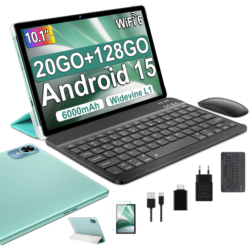 fezawio 2026 Dernier 10 Pouces Tablette Android 15 avec 5G Wi-FI 6,20 GO RAM+128 GO ROM (1To TF),Octa-Core Tablette Tactile PC,G