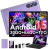 Android 15 Tablette 10 Pouces avec Gemini AI, Octa-Core Tablettes PC, 30 GO RAM+ 64 GO ROM (1TO TF), 3.5mm Audio/ WiFi 6 & BT 5.