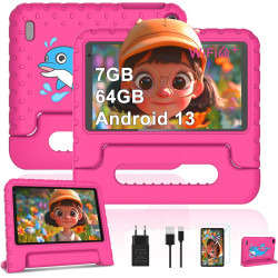Fezawio tablette 7 pouces, android 13, 7 go ram + 64 go rom (carte tf jusqu'à 512 go), 3500mah, 5 mp + 8 mp, wi-fi 6, bleutooth 