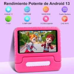 Fezawio tablette 7 pouces, android 13, 7 go ram + 64 go rom (carte tf jusqu'à 512 go), 3500mah, 5 mp + 8 mp, wi-fi 6, bleutooth 