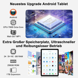 2026 nouvelle tablette android tablette 11 pouces avec 256go rom(2to tf), 24 go ram, octa-core, 2.0ghz, 5g wifi 6, widevine l1, 