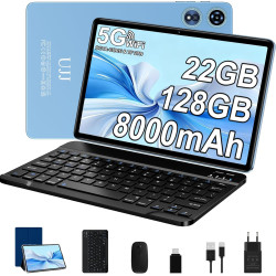 Tablette Android 10 Pouces avec Gemini AI, 22GoRAM + 128 Go ROM (Extensible Jusqu'à 2 To), WiFi 6, 8000 mAh, Widevine L1, Octa-C