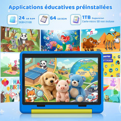 Android 16 Tablette Enfants 10 Pouces, Tablette pour Enfants 24Go+64Go, Extensible 1To, 6000mAh, Mode Bureau, Écran divisé, 5MP+