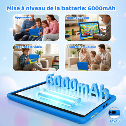 Android 16 Tablette Enfants 10 Pouces, Tablette pour Enfants 24Go+64Go, Extensible 1To, 6000mAh, Mode Bureau, Écran divisé, 5MP+