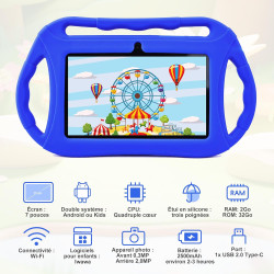 Veidoo Tablette Android 7 Pouces,2Go RAM 32Go ROM, WiFi, Écran HD, Application Préinstallée avec Contrôle Parental, Jeux, Étui É