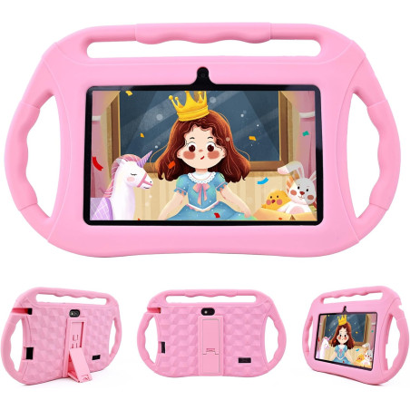 Veidoo Tablette Android 7 Pouces,2Go RAM 32Go ROM, WiFi, Écran HD, Application Préinstallée avec Contrôle Parental, Jeux, Étui É