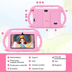 Veidoo Tablette Android 7 Pouces,2Go RAM 32Go ROM, WiFi, Écran HD, Application Préinstallée avec Contrôle Parental, Jeux, Étui É