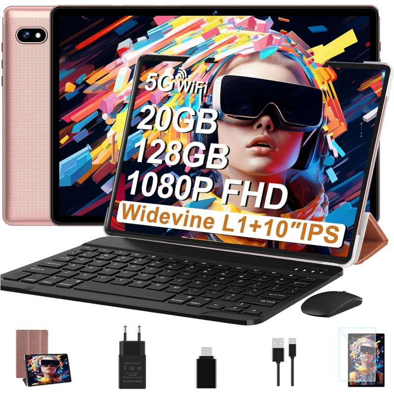 Gemini ai tablette android tablette10 pouces, 128 go rom +2 to tf extensible, octa-core, widevine l1, gms certification, 5gwifi,