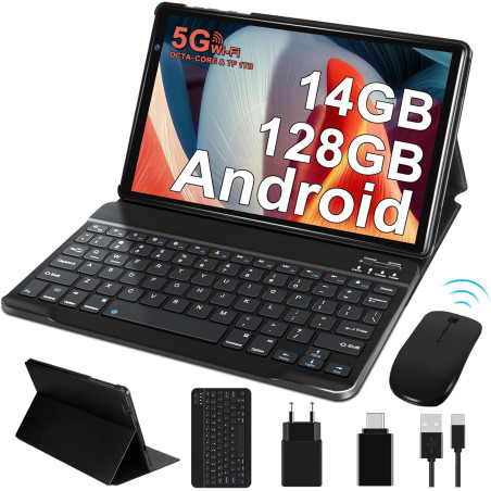 2026 tablette android tablette 10 pouces 128go rom (extensible 2to),gemini ai, octa-core 2.0 ghz, wifi 6/5g/2.4g, widevine l1, 8