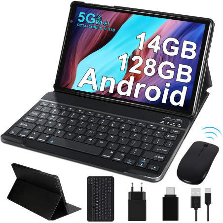 Tablette 10 pouces tablette android avec gemini ai tactile avec 128go rom (tf/2to), octa-core, 2.0 ghz丨 5g wifi 6+bleutooth 5.0丨