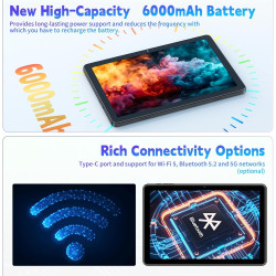 Tablette 10 Pouces Android 15, 18 Go RAM + 128 Go ROM (Extensible Jusqu'à 1 to), Tablette Tactile avec Widevine L1, T30 Octa-Cor