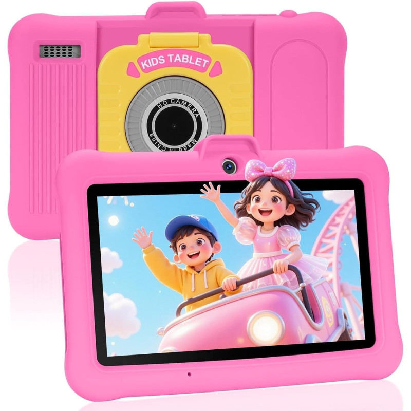 Tablette Enfants 7 Pouces Android, RAM 8 (3+5) Go, ROM 64 Go (TF 128 Go), GMS Certified, Apps Pré-Installé, Éducative, WiFi, Kid