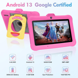 Tablette Enfants 7 Pouces Android, RAM 8 (3+5) Go, ROM 64 Go (TF 128 Go), GMS Certified, Apps Pré-Installé, Éducative, WiFi, Kid