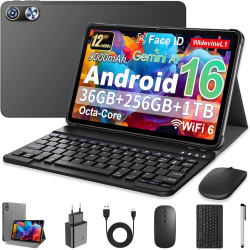 Android 16 Tablette 12 Pouces avec Gemini AI, Tablettes avec Coque, Clavier & Souris, Unisoc T7250 Octa-Core, 36 GO RAM + 256 GO