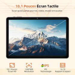 Tablette 10 Pouces, Tablettes Android 15 avec Étui, Unisoc T30 Quad-Core, 18 GO RAM + 128 GO ROM + 1 TO TF, Écran HD IPS 1280x80