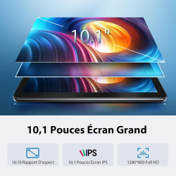 Tablette 10 Pouces, Tablettes Android 15 avec Étui, Unisoc T30 Quad-Core, 18 GO RAM + 128 GO ROM + 1 TO TF, Écran HD IPS 1280x80