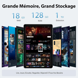 Tablette 10 Pouces, Tablettes Android 15 avec Étui, Unisoc T30 Quad-Core, 18 GO RAM + 128 GO ROM + 1 TO TF, Écran HD IPS 1280x80