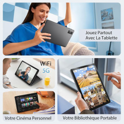 Tablette 10 Pouces, Tablettes Android 15 avec Étui, Unisoc T30 Quad-Core, 18 GO RAM + 128 GO ROM + 1 TO TF, Écran HD IPS 1280x80