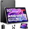 Tablette 10 Pouces, Tablettes Android 15 avec Étui, Unisoc T30 Quad-Core, 18 GO RAM + 128 GO ROM + 1 TO TF, Écran HD IPS 1280x80