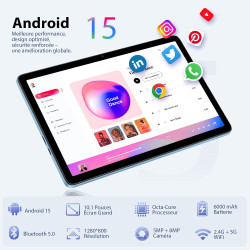 Tablette 10 Pouces, Tablette Android 15 avec Étui, Souris & Clavier, Octa-Core, 24 Go RAM + 128 Go ROM + 1 TO TF, Écran IPS HD 1