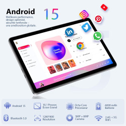 Tablette 10 Pouces, Tablette Android 15 avec Étui, Souris & Clavier, Octa-Core, 24 Go RAM + 128 Go ROM + 1 TO TF, Écran IPS HD 1