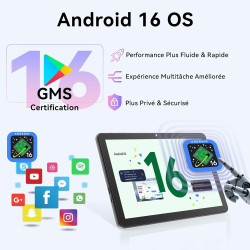 Android 16 Tablette 10 Pouces avec Gemini AI, Tablette avec Clavier, Souris & Stylet, Octa-Core, 24 GO RAM + 256 GO ROM + 1 TO T
