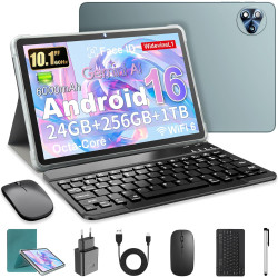 Android 16 Tablette 10 Pouces avec Gemini AI, Tablette avec Clavier, Souris & Stylet, Octa-Core, 24 GO RAM + 256 GO ROM + 1 TO T