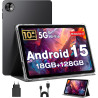 Tablette 10 Pouces, Tablettes Android 15 avec Étui, Unisoc T30 Quad-Core, 18 GO RAM + 128 GO ROM + 1 TO TF, Écran HD IPS 1280x80