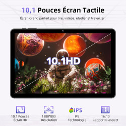 Tablette 10 Pouces, Tablettes Android 15 avec Étui, Unisoc T30 Quad-Core, 18 GO RAM + 128 GO ROM + 1 TO TF, Écran HD IPS 1280x80