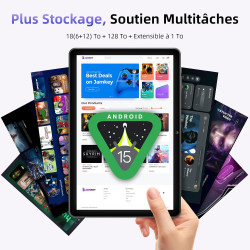 Tablette 10 Pouces, Tablettes Android 15 avec Étui, Unisoc T30 Quad-Core, 18 GO RAM + 128 GO ROM + 1 TO TF, Écran HD IPS 1280x80