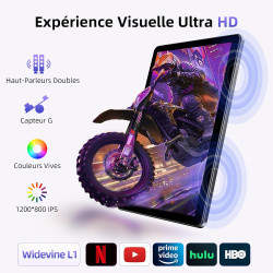 Tablette 10 Pouces, Tablettes Android 15 avec Étui, Unisoc T30 Quad-Core, 18 GO RAM + 128 GO ROM + 1 TO TF, Écran HD IPS 1280x80