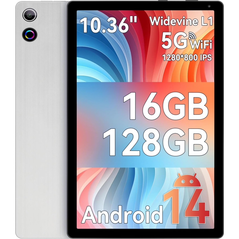 Ainmel Tablette Android, 10 Pouces avec processeur Octa-Core, 16GB RAM 128GB ROM, 1TB TF Card Expand, 1280x800 IPS HD Touchscree