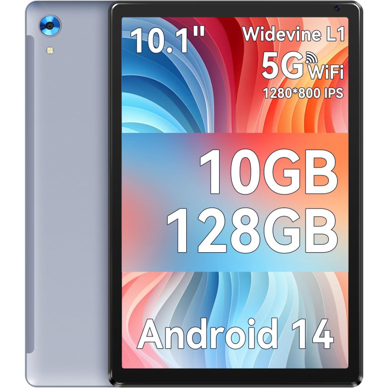 Ainmel Tablette Android, 10 Pouces avec processeur Octa-Core, 10GB RAM 128GB ROM, 1TB TF Card Expand, 1280x800 IPS HD Touchscree