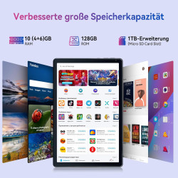 Ainmel Tablette Android, 10 Pouces avec processeur Octa-Core, 10GB RAM 128GB ROM, 1TB TF Card Expand, 1280x800 IPS HD Touchscree