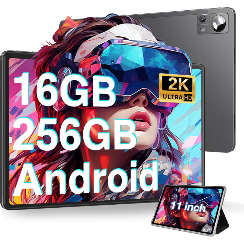 DMOAO Tablette Android 11 Pouces avec 16Go RAM 256Go ROM 1TB Extensible, 2K FHD Tablette avec Trois Caméras 5MP+13MP+2MP, 8 Core