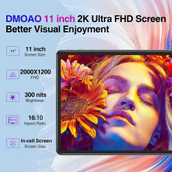 DMOAO Tablette Android 11 Pouces avec 16Go RAM 256Go ROM 1TB Extensible, 2K FHD Tablette avec Trois Caméras 5MP+13MP+2MP, 8 Core