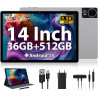 Tablette 14 pouces android 15 avec 36go ram+512go rom (1tb tf), 4g lte/sim+5g wifi, 11580mah | 2240 * 1400hd | octa-core 2.0ghz 